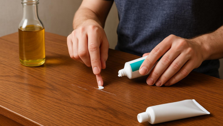 jak zakryt drobne skrabance na drevenem nabytku pouzijte zubni pastu olej nebo jine dostupne prostredky Jak zakrýt drobné škrábance na dřevěném nábytku. Použijte zubní pastu, olej nebo jiné dostupné prostředky