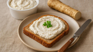 Jednoduchá nivová pomazánka s křenem. Vyzkoušejte tuto dobrotu