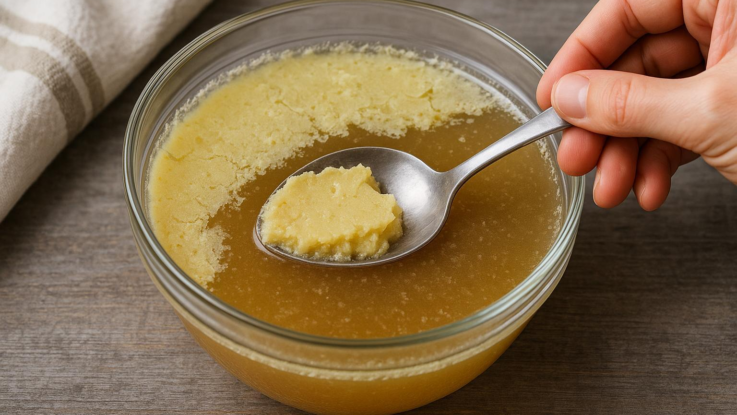 Odstranění tuku z tučného vývaru. Nechte vychladnout a odstraňte ztuhlý tuk lžící
