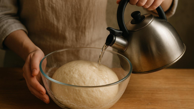 Urychlete kynutí těsta. Použijte teplou vodu místo studené