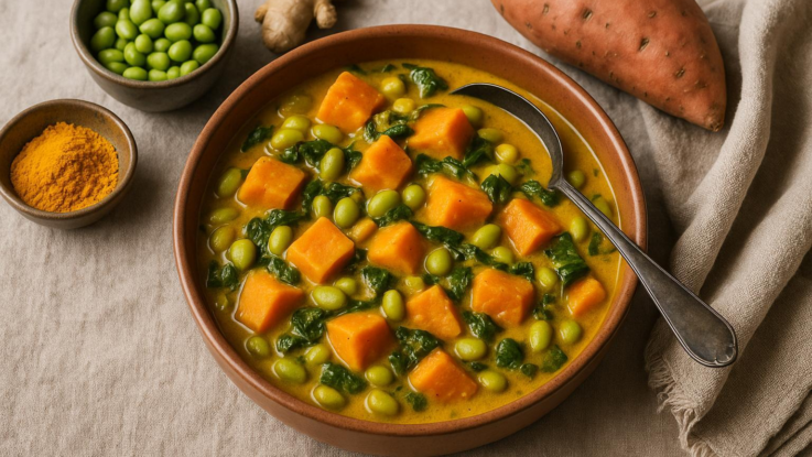vegetarianske kari s kurkumou sojovymi boby a bataty udelejte si doma tuto dobrotu Vegetariánské kari s kurkumou, sójovými boby a batáty”. Udělejte si doma tuto dobrotu