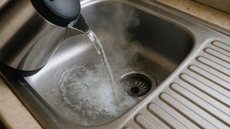 Nevylévejte vroucí vodu do dřezu. Poškozuje potrubí a způsobuje další problémy