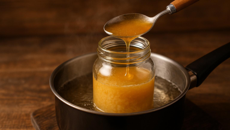Zpevněný med lze lehce zahřát. Nepřehřívejte ho do varu