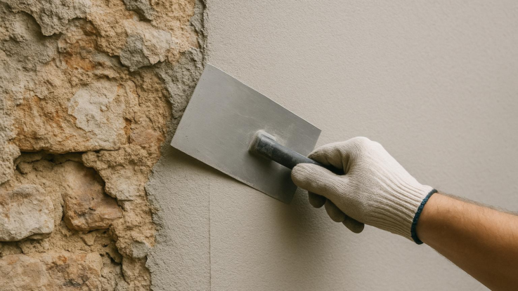 napojeni nove omitky na starou spoj bude sotva viditelny Napojení nové omítky na starou. Spoj bude sotva viditelný