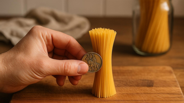 Jak snadno odměřit porci špaget pro jednu osobu. Stačí jedna mince