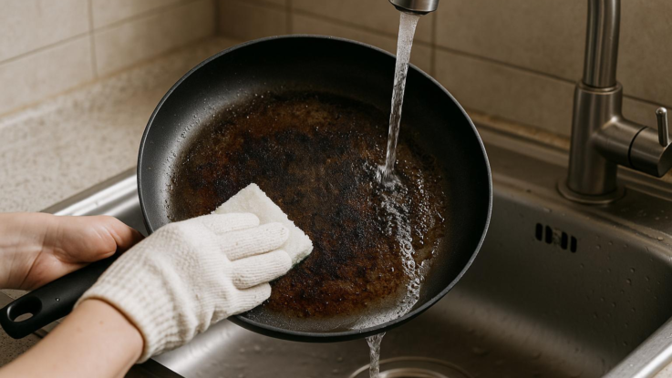 Jak vyčistit pánev od připáleného oleje. Zmizí skvrny i zápach