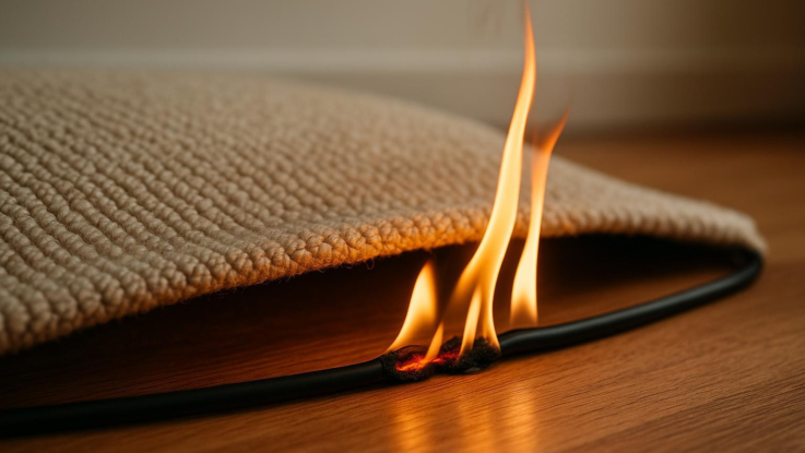 Necháváte kabely pod kobercem? Vytváříte zbytečné požární riziko