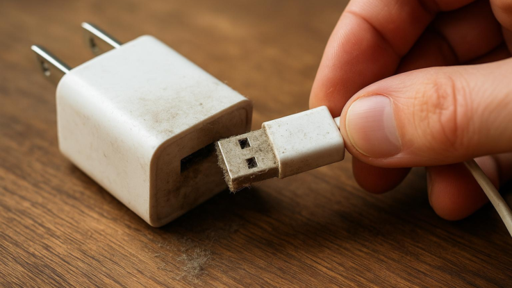 Špinavá nabíječka hůř dobíjí a může dojít ke zkratu. Vyčistěte ji od prachu