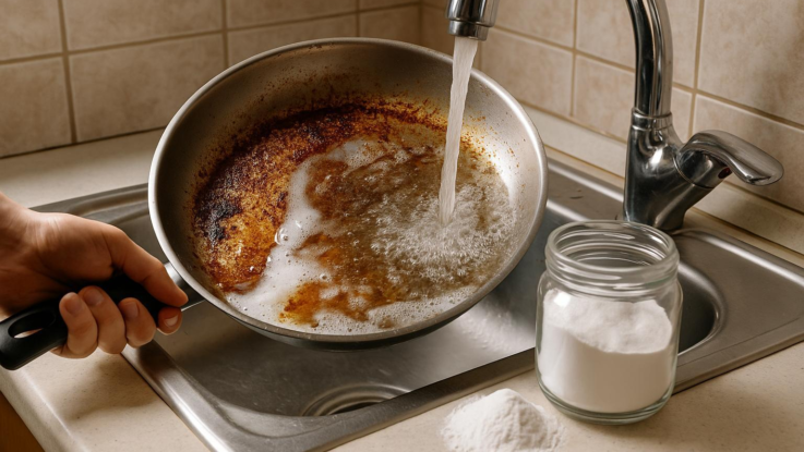 Jak vyčistit pánev po smažení. Pomůže horká voda a soda