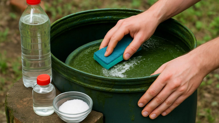 Jak vyčistit plastový sud od řas. Pomůže směs z octa a soli